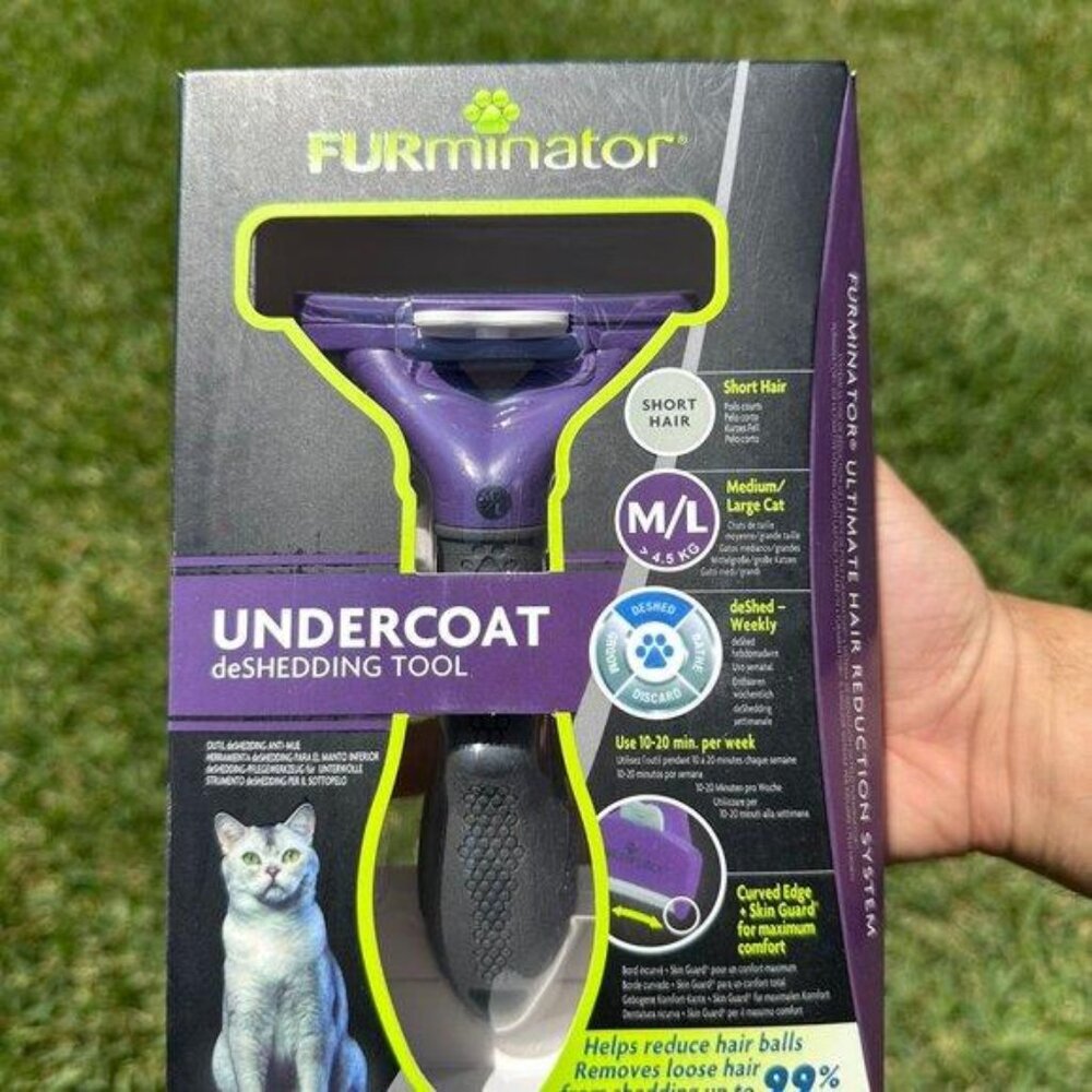 FURminator deShedding Tool For Medium/Large Cats, Short Hair, Removes Hair
